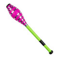 Colorful juggling pin with pink and green stripes on transparent background