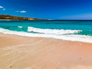 La Marinedda beach from drone in summer, north Sardinia, Europe