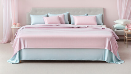 Elegant Pastel Bedroom in Pink and Blue Tones