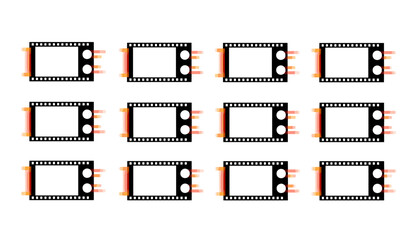 Ordered 3x4 vector set vintage Super 8 film frames 4K effect, retro cinema filmstrip frames, movie reel borders, analog media vector elements, collectible filmstrip