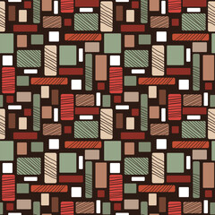 Vektorgrafik mit geometrischen Formen. Nahtloses Muster mit bunten Rechtecken auf schwarzem Hintergrund.