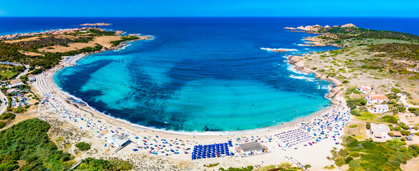 Obraz premium La Marinedda beach from drone in summer, north Sardinia, Europe