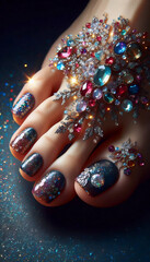 A glitter pedicure celebration, Ai generated image