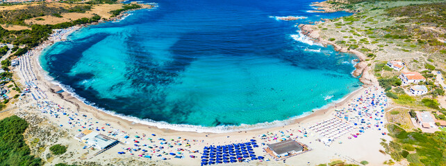 La Marinedda beach from drone in summer, north Sardinia, Europe