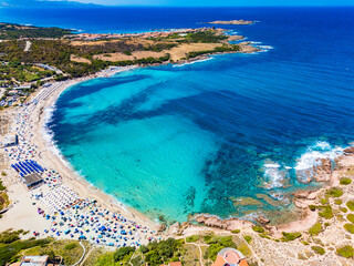 La Marinedda beach from drone in summer, north Sardinia, Europe