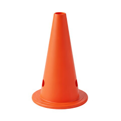 Bright orange safety traffic cone with circular base on transparent background