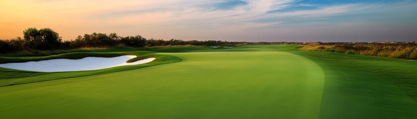 Golf Course at Sunset with Sand Bunker, Golf ,Landscape