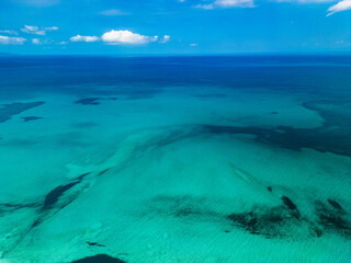 Obraz premium Aerial drone view of Pazzona Beach and Salt Lagoon, North Sardinia