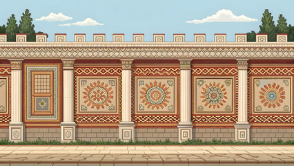 Obraz premium pixel roman stone pavement pattern tileable