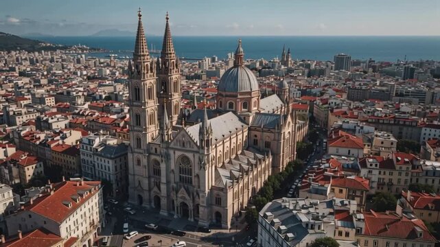Cagliari Cathedral Aerial View Sardinia, Italy Landmark Cityscape