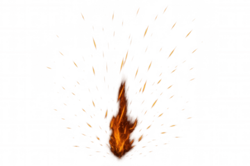 Burning fire flame with flying sparks and embers, creating warm heat, isolated on transparent background