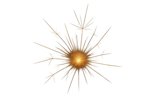 Golden spark light effect on transparent background creating an abstract starburst explosion concept