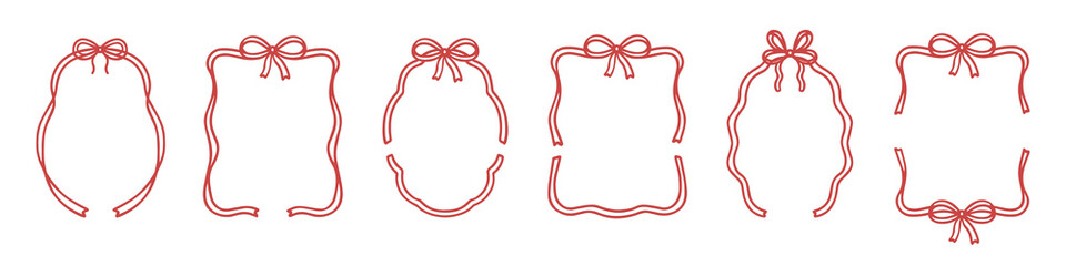 Whimsical wedding frame doodle set. Coquette boarders with bows and ribbons in sketch style. Hand drawn Vintage vector illustration for Valentine’s Day, wedding invitations.