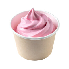 A close-up of a cup filled with swirled pink dessert treat