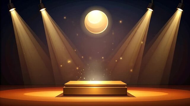 Stage with golden light and spotlight illumination for presentation