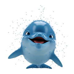Playful Dolphin Cartoon Character with Water Splashes for Aquatic Fun
