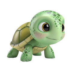 Fototapeta premium A charming, cartoon-style turtle with a friendly expression, standing on a white background.