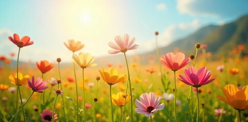 Sun-Drenched Wildflower Meadow Gently Swaying Flowers Radiating Joy and Serenity