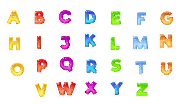 Colorful alphabet motion graphic 4k cartoon animation loop white background