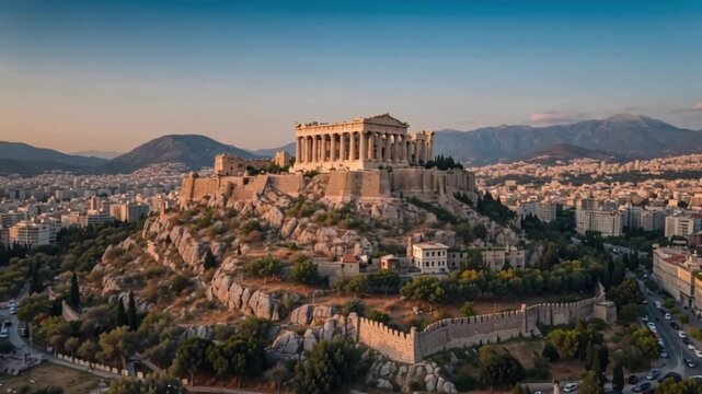 Acropolis Athens Greece Ancient Landmark, Cityscape, Sunset