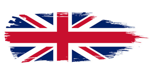 The flag of Great Britain in a brushstroke style with uneven edges. A symbol of British culture, education, and travel, suitable for design and travel themes. © Andrew L