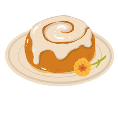 Cinnamon Roll Illustration with Icing Frosting Cozy Autumn Bakery Pastry Hand Drawn Dessert Sweet Breakfast Treat Art