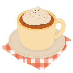 Cozy Coffee Cup Illustration with Cream Whipped Topping Autumn Drink Hand Drawn Cafe Beverage Art