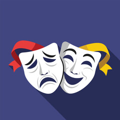 Obraz premium Drama masks comedy tragedy icons flat design emotions theater performance - Logo vector icon stock illustration - Flat Design Icon