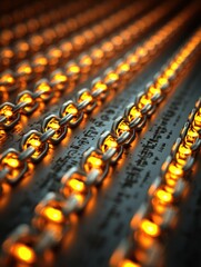 Fototapeta premium Metal Chains Illuminated With Warm Orange Light Creating a Striking Visual in a Dark Setting During Evening Hours