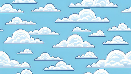 Fototapeta premium Seamless cloud layer, white pixel clouds on transparent background, loopable for parallax sky