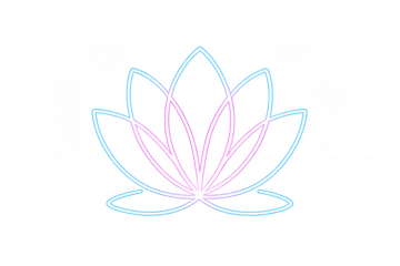 Lotus flower line art neon sign glowing with blue and pink light representing yoga meditation and spirituality