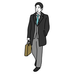 冬の通勤　コートを着て歩く男性のイラスト