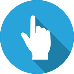 Obraz premium Flat design white hand pointer icon on blue circle - Logo vector icon stock illustration - Flat Design Icon
