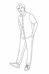 Young man stand with style two hands in pockets