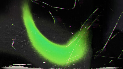 Grungy green analog film burn overlay with scratches, dust.