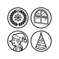 Collection of four circular icons featuring distinctive stylized graphics isolated on transparent background