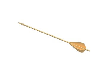 Golden arrow for bow or crossbow isolated on white background. Ancient weapon. Traditional medieval bullet. Primitive ammunition. 3d render
