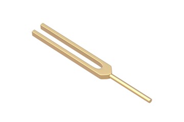 Golden tuning fork isolated on white background. 3d render