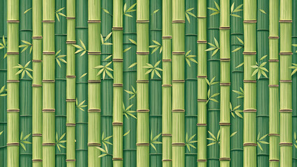 Fototapeta premium Tileable bamboo wall pattern, green tones, simple vertical alignment, pixel precision