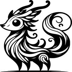 Fototapeta premium Whimsical creature design: an artistic illustration of a unique creature in a dynamic pose, created in a captivating black and white style.