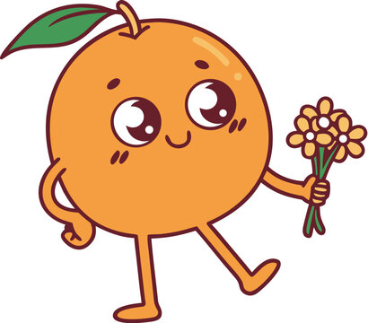 guava gava mascot holding flower bouquet cheerf