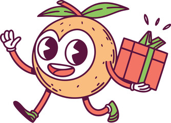 sapodilla sapota mascot holding gift box happy