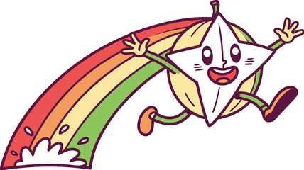 starfruit mascot sliding down rainbow magical cut