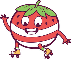 strawberry mascot roller skating joyful happy car