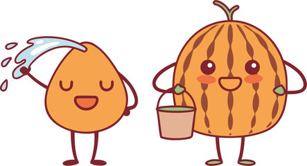 watermelon mascot splashing water fun summer char