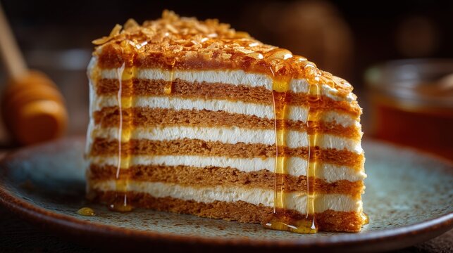 Delicious Slice of Layered Honey Cake (Medovik)