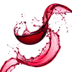 Vivid crimson liquid dramatically arcs and splashes, resembling a bowl of wine, isolated on black
