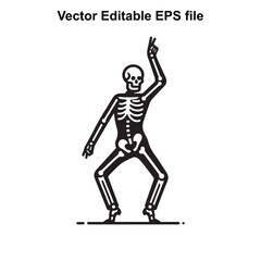 Vector art of energetic skeleton dancing with raised arms, , vector graphic for festive and spooky occasions
