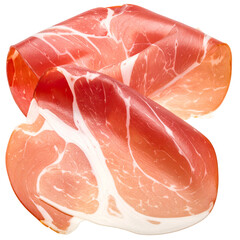 Close-up of delicately thin slices of cured meat, layered, with marbled appearance