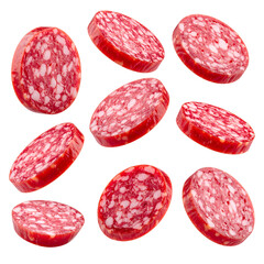 Sliced cured meat arrangement on a black background, showcasing texture and color